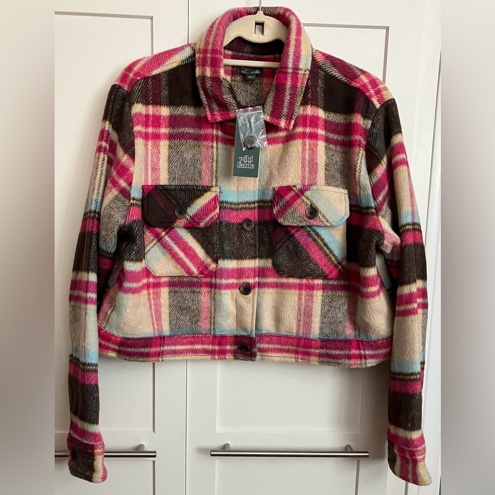 NWT Wild Fable Pink & Brown Plaid Cropped Jacket